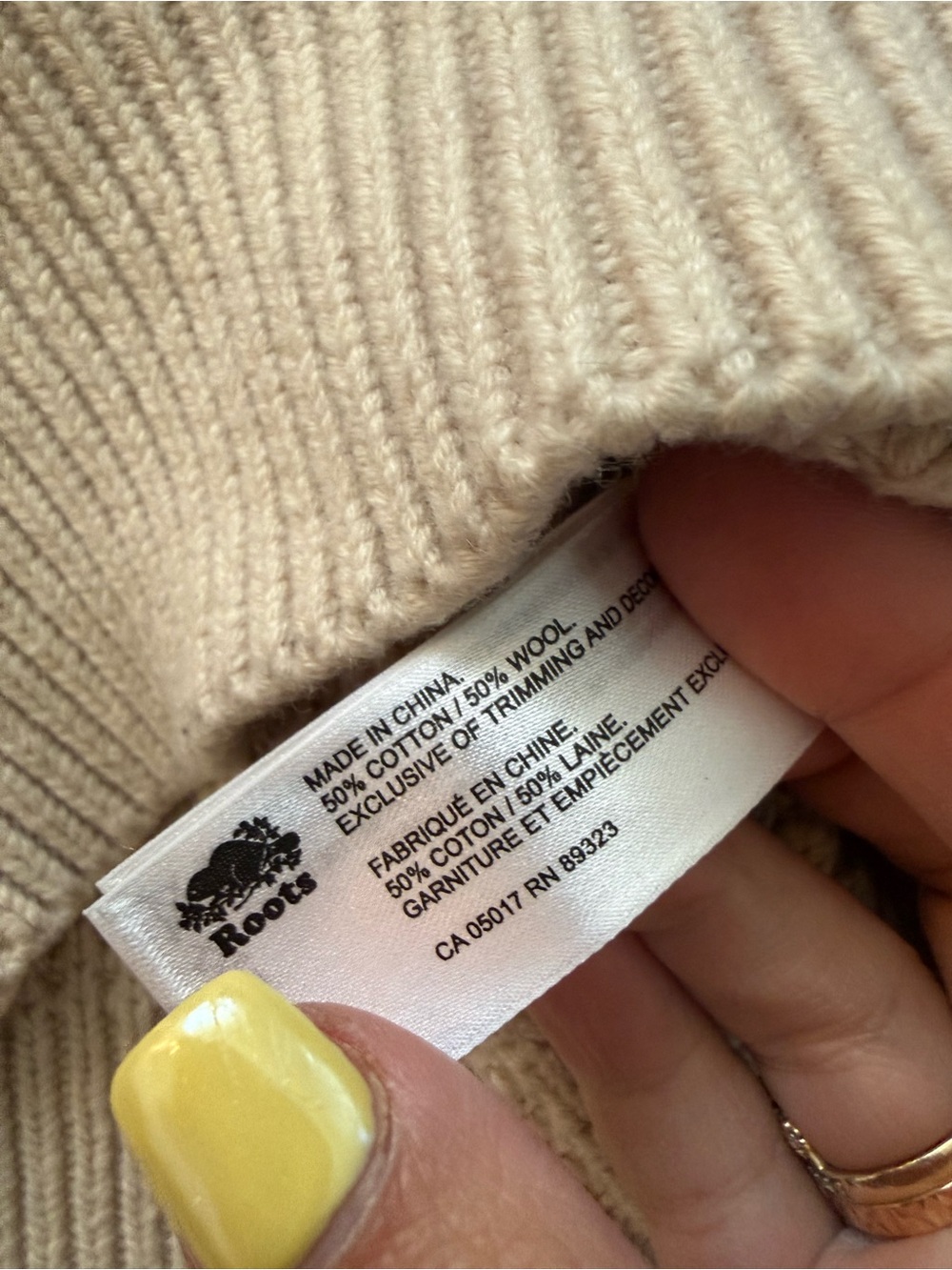 Roots Cream Beige Ribbed Waffle Knit 1/4 Zip Pullover Sweater Heritage Cabin XS - Picture 6 of 7